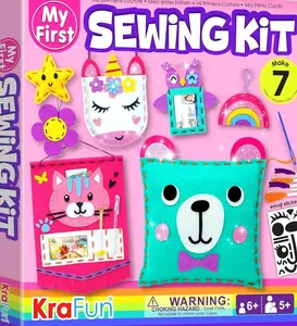 My First Sewing Kit for Beginner Kids Arts & Crafts, 7 Easy DIY Projects of Stuffed Animal Dolls and Plush Pillow Craft, Instructions & Felt, Gift for Girls, Boys, Learn to Sew, Embroidery