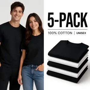 5-Pack Premium Heavyweight Black  | 100% Combed Cotton T-Shirt Bundle | Unisex Durable Multi-Pack Basic Crew Neck | Men's Essential Everyday Streetwear Multipack | Non-Fading & Anti-Shrink Bulk Deal white tee tiktokshopspringglowup