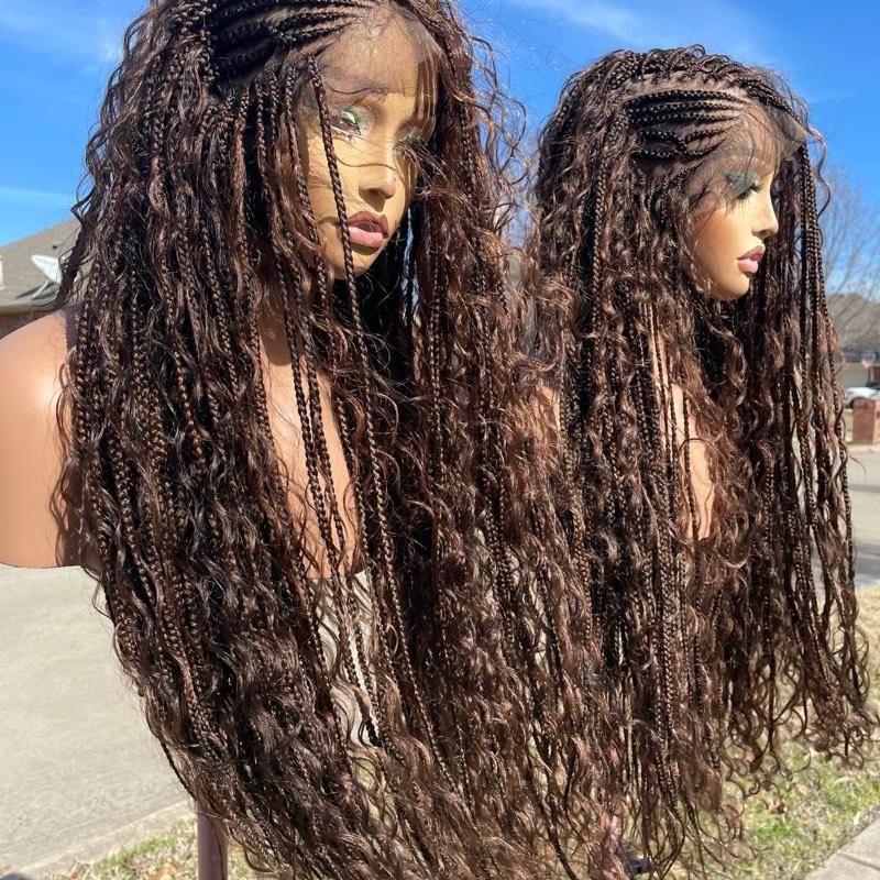 24 inches V flip cornrow  braids with boho (full lace) in brown
