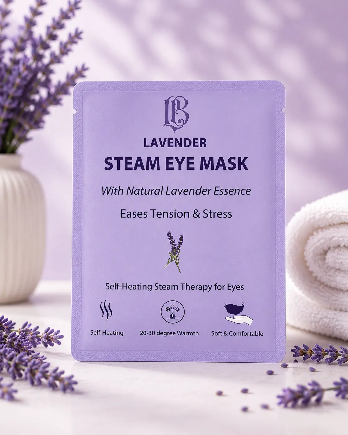 L&B Heatable Lavender-Scented Self-Heating Steam Eye Mask, 12 Pack, Relaxing Sleep Aid for Stress Relief, Travel Size Night Routine Essential (Beauty & Personal Care, Eye & Ear Care), Salt, Water, Eye Area