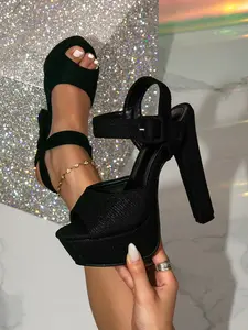 Women's Open-Toe Mules, Thick Sole High Heels, Solid Color Chunky Heel, Fashionable Extra Tall Heels, Summer New Arrival, Ladies' Sandals