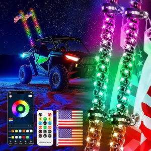 3ft RGB Spiral LED Whip Lights Antenna Chase Buletooth APP Remote Contral with Turn Signal Brake Lights U.S. Flag for UTV RZR Can-Am ATV SxS Sand Dune Buggy Trucks