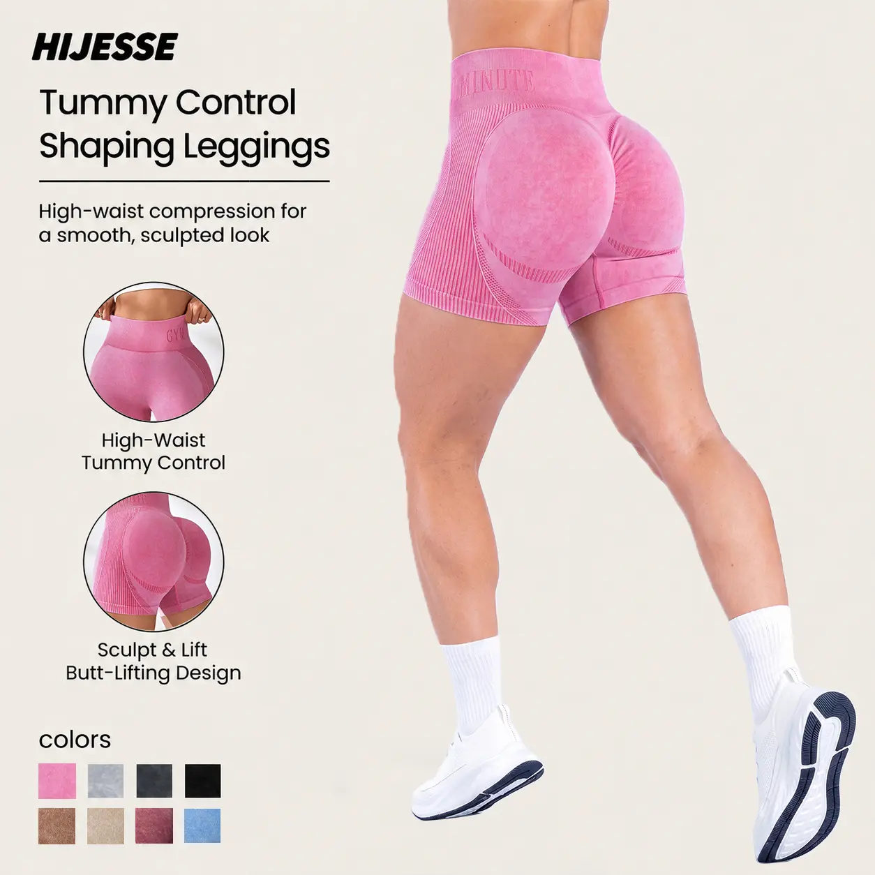 Hijesse Women's Letter Print High Waist Athletic Shorts Breathable Comfortable High Stretch Yoga Gym Shorts for Indoor Outdoor Wear Impact Scrunch Workout Seamless Shaping High Rise Sports Yoga Workout Solid Color Gym Seamless Booty Biker Girl
