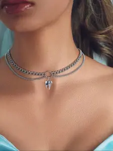 Women's Exaggerated Tooth Design Necklace, Dual-Layer Chain Layered Style, Bold and Dramatic Jewelry Accessory for Women, Modern Versatile Accessories