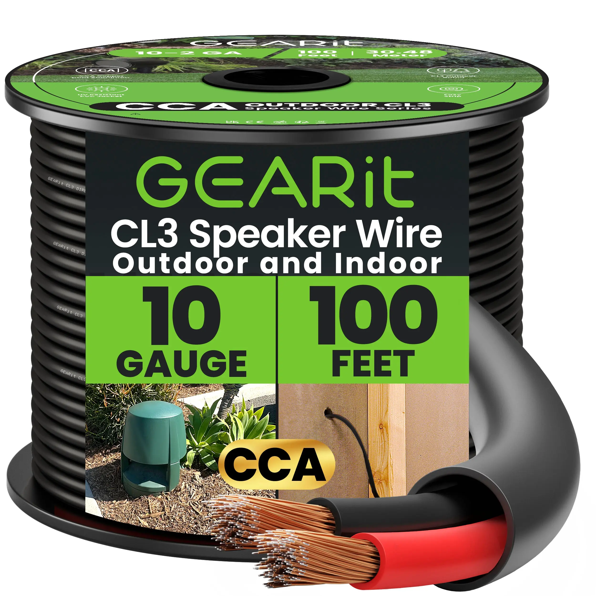 GEARit 10/2 Outdoor Speaker Wire 10 Gauge CCA - CL3 Rated for Direct Burial in Ground Aluminum Cable