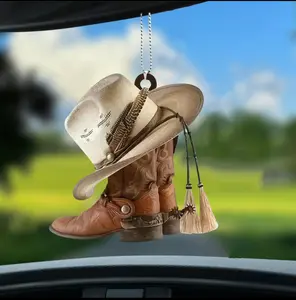 Western Cowboy Hat Shaped Design Car Hanging Ornament, Fashion Car Rearview Mirror Pendant, Universal Car Interior Decoration, Bag & Keychain Accessories