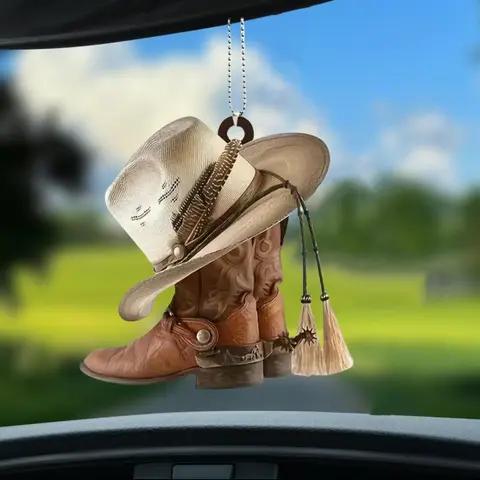Western Cowboy Hat Shaped Design Car Hanging Ornament, Fashion Car Rearview Mirror Pendant, Universal Car Interior Decoration, Bag & Keychain Accessories