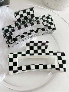 2pcs-Black-White-Checkerboard-Shiny-Square-Hair-Claw-Clips-Street-Style-Daily-Hair-Accessories-Hair Clip Set