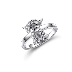 S925 sterling silver alpine cow ring 3D carving Perfect fashion summer jewelry gift for gift giving Sterling silver hand forged Moissanite Sterling Silver Eternity Ring jewelry  shopping