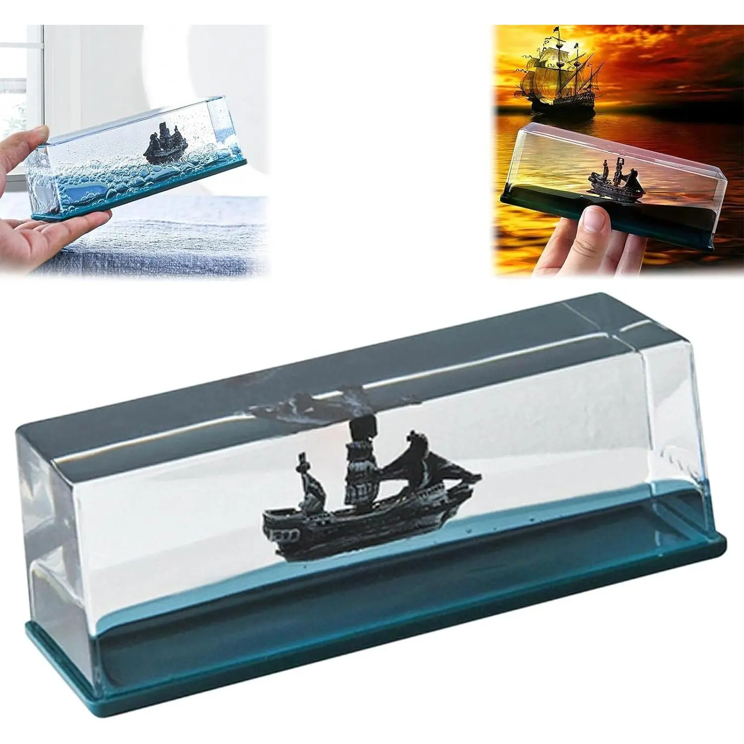 Chilifuli Cruise Ship Fluid Drift Bottle, Unsinkable Boat in a Box, Titanic Model Liquid Wave Decoration, That No Longer Sinks Toy, for Car Display Cases and Gifts-A