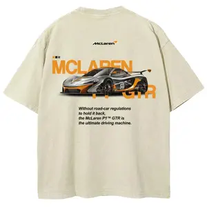 P1 GTR Unisex Fit Washed T-Shirt Oversized Streetwear Dual-Sided Soft Graphic Tee for Menswear Top Short Sleeve Crew Neck Summer - Tshirt, Casual