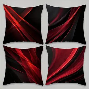 4pcs-Red and Black Line Themed Throw Pillow Covers, Lines and Textures That Showcase Artistic Tension, Home Spring Décor Products, Suitable Living Room, Bedroom, Sofa and Bed Decoration, 2D Flat, Single Sided Printing, No Pillow Core