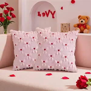 Valentine Heart Bow Pillow Covers Set of 2, 18x18 Inches, Soft Polyester, Single-Sided Print, Zipper Closure