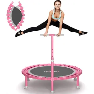 Foldable Mini Trampoline, 40" Rebounder Trampoline for Adults & , 450lbs Capacity with T-Shaped Adjustable Bar, Indoor Fitness Workout Exercise Equipment