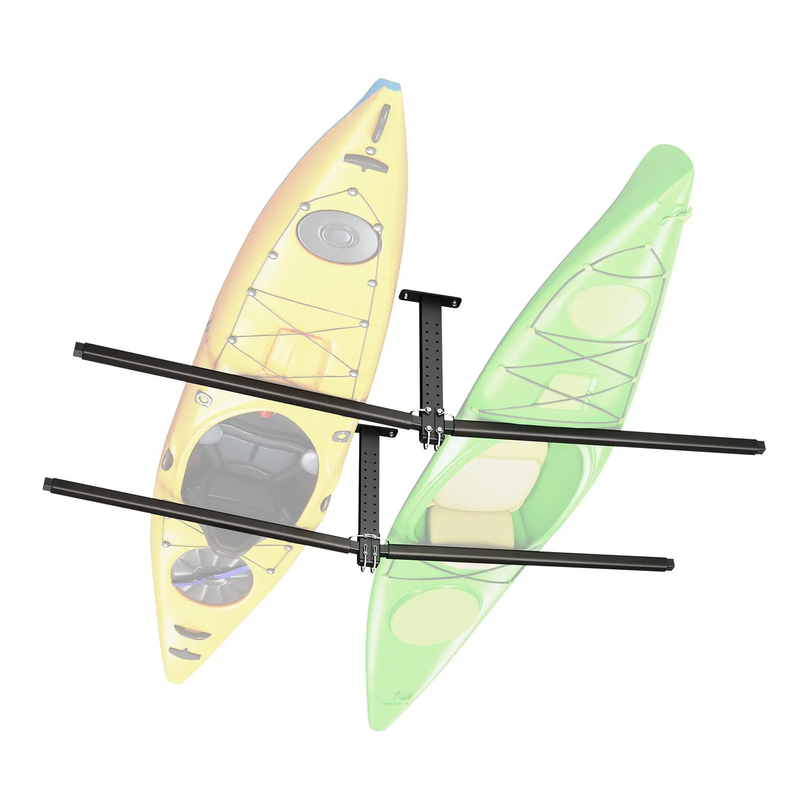 VEVOR Steel Kayak Storage Rack for 2 Kayaks, 250 lbs Capacity, Heavy-Duty Adjustable Overhead Garage Mount Rack, Extended Reach Hanger for Canoe, Dock Use