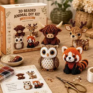 Mini 3D Beaded Animal DIY Kit, including colorful beads and instruction manual, a handcrafted jewelry art craft set for creative projects