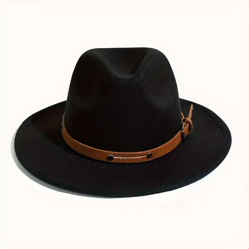 Unisex Wide Brim Fedora Hat with Removable Belt Buckle, Vintage Style Trilby Cap, Fashion Accessory for Men and Women in Multiple Colors Unisex Wide Brim Fedora Hat with Removable Belt Buckle, Vintage Style Trilby Cap, Fashion Accessory for Men and Women in Multiple Colors