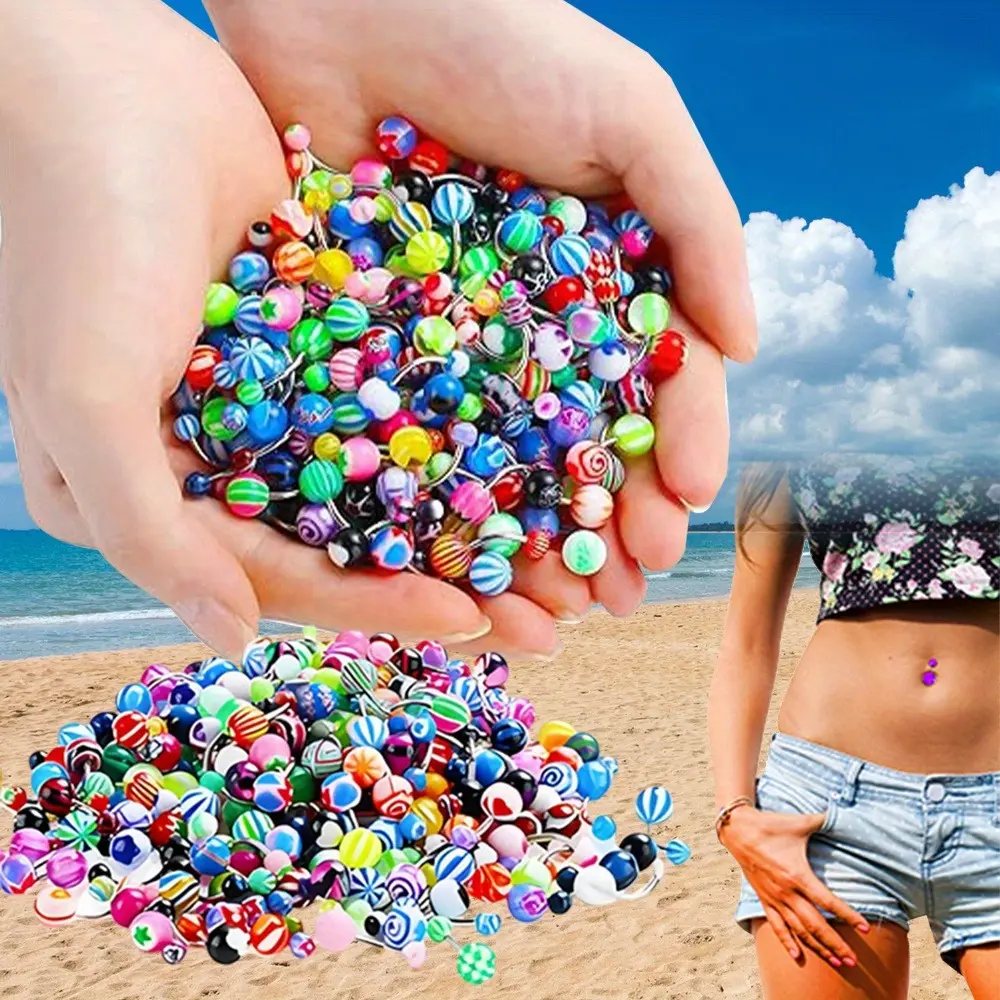 Rainbow Belly Button Rings - Bulk 200pcs Body Piercing Jewelry - for Casual Attire