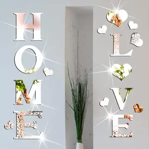 Love Letter & Heart Shaped 3D Mirror Wall Sticker, Decorative Wall Sticker, 28pcs/set Home Sign Acrylic Wall Decal, DIY Wall Decor for Home Living Room Bedroom
