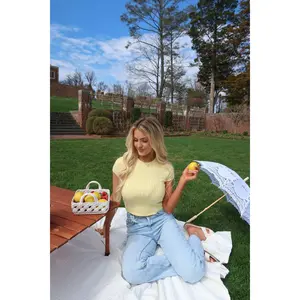 Laureni Lemon Cable Knit Short Sleeve Sweater Top