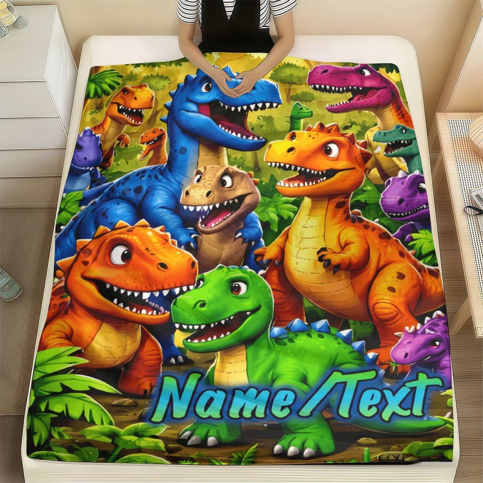 Custom Name Cartoon Dinosaur Family Blanket,Personalized Name Gift ,Suit for The Sofa, Bed, Travel, Camping, Living Room, Office, Chair，Gifts for Family or Child  ,Friend , Send your custom text via shop chat to personalize