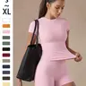 Women's Solid Color Compression Sportswear Set, Basic Versatile T-Shirt and Fashion Multi-Purpose High Waist Shorts for Yoga Fitness, All-Season Gymswear, Gym Sets, High Waist Activewear, Yoga Fitness Clothing