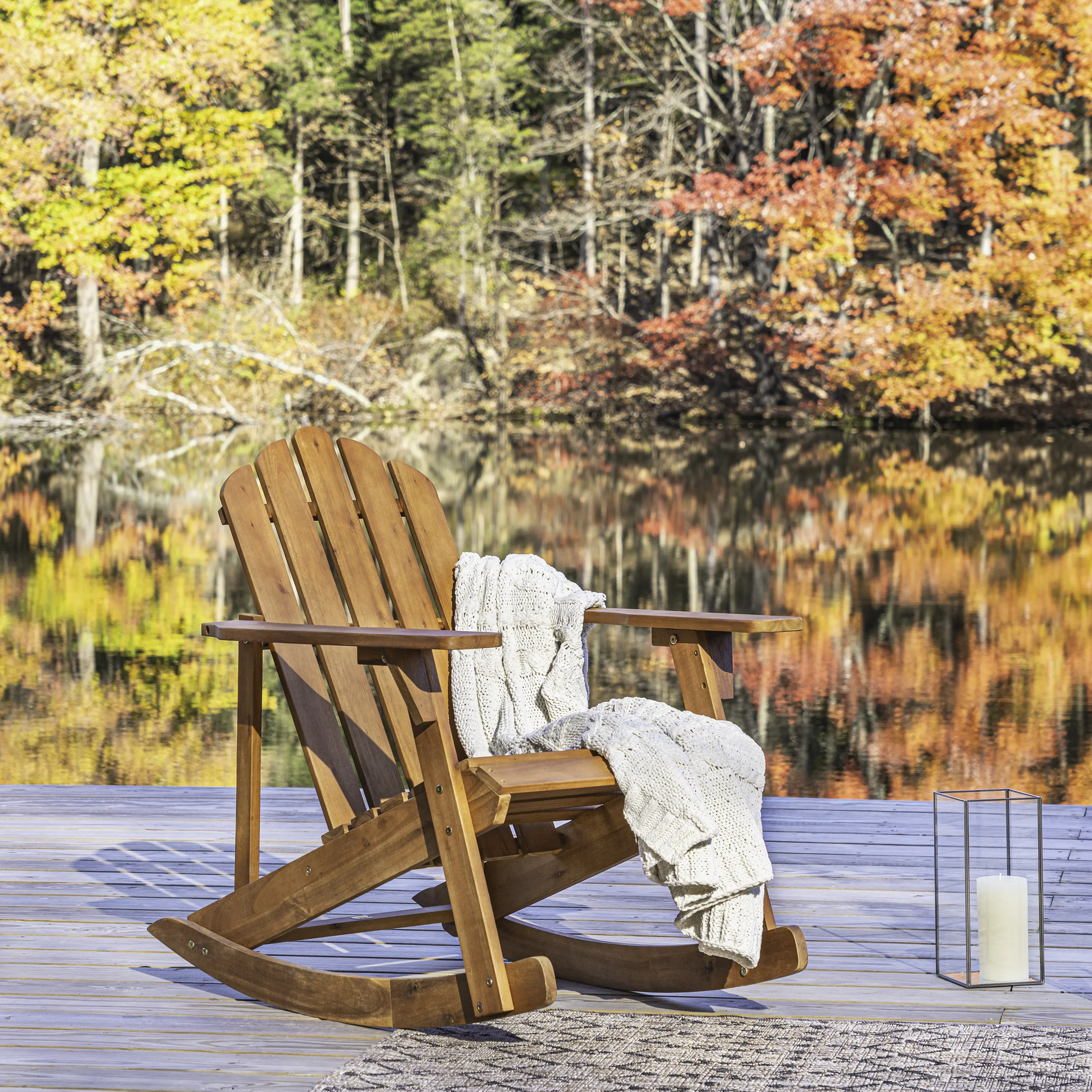 JONATHAN Y Kiawah Classic Acacia Wood Adirondack Rocking Chair - Outdoor Patio Furniture Chairs, Porch Rocker, Vintage Charm Outdoor Seating, Rocker Patio Chairs