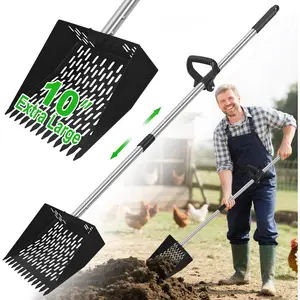 2-in-1 Chicken Poop Scooper & Rake - Adjustable Chicken Coop Scoop with Handle(39,53,67 in),Stainless Steel Shovel Head- Litter Scooper Sand & Sifting Shovel for Chicken Coops