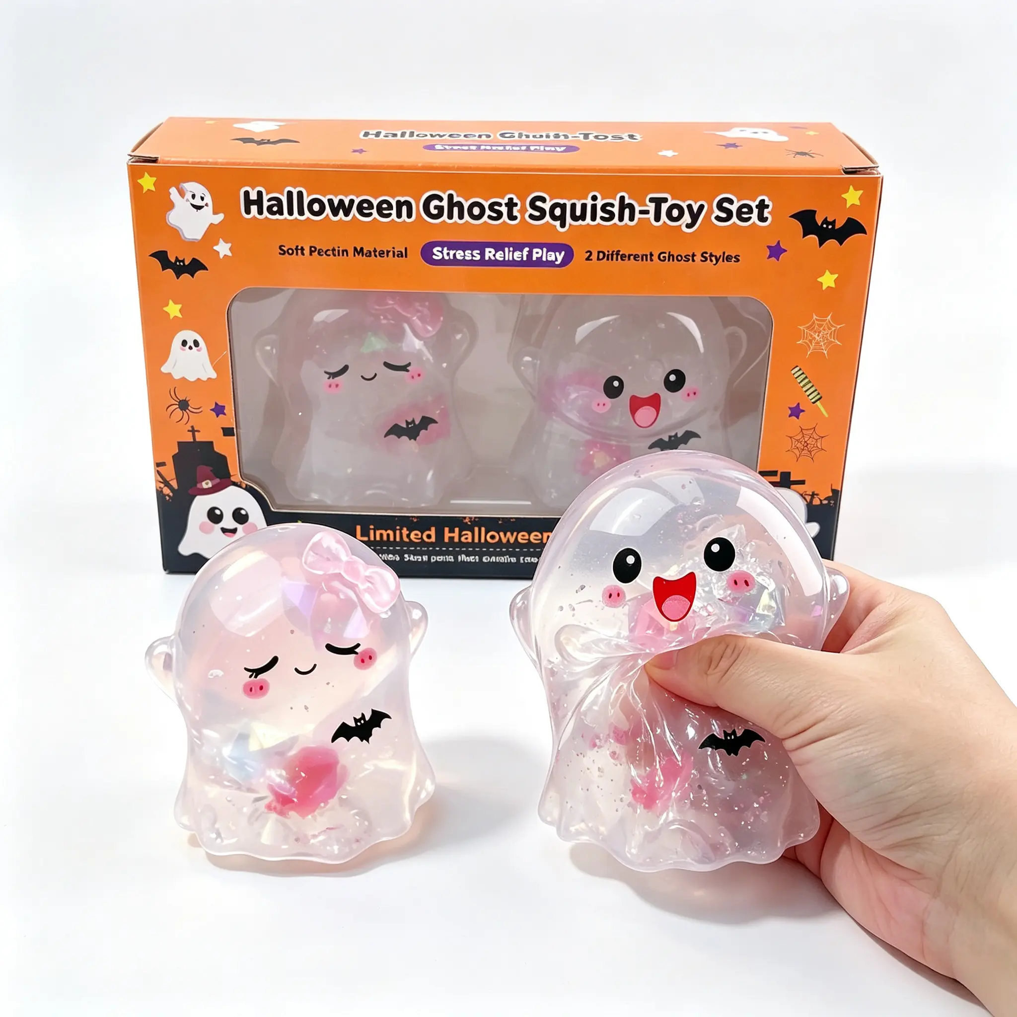 Halloween Cute Ghost Squishy Set Handmade Slow Rising Stress Ball Toys for Gifts