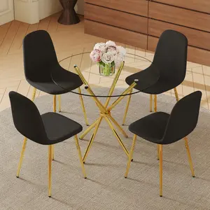 [SOIYELIFE] 4-Piece Dining Set with 36.6'' Round Tempered Glass Tab & Black-Gold Chairs - Modern Luxe Sty for Living Room & Kitchen.Suitab for various interior decoration stys.