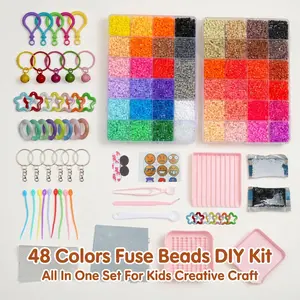 Gugu Bloom 48 Color Plastic Fuse Beads Set, 2.6mm 3D Pixel Puzzle Bead, Fridge Magnet, DIY Craft Bead Kit with Nail Board, Ironing Paper, Tweezers and DIY Beading Accessories, DIY Jewelry Accessories, DIY Jewelry Making, Party Kids Gifts