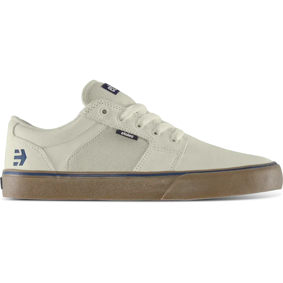 ETNIES Barge LS Low-Top Skate Shoes in White Suede and Canvas, Slim Vulcanized Design with Padded Collar & Foam Lite 1 Insole, Sports Shoes