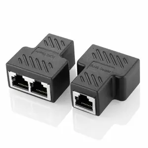2 in 1 RJ45 Splitter CAT 7 6 5 Ethernet LAN Network Splitter Patch Cable Extender Connector Black for Home Office Networks