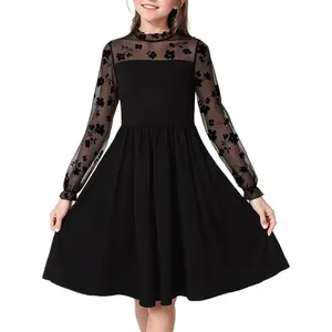 Girl's Dress Elegant Floral Lace Long Sleeve Wedding Party A Line Dress 10-14 Years