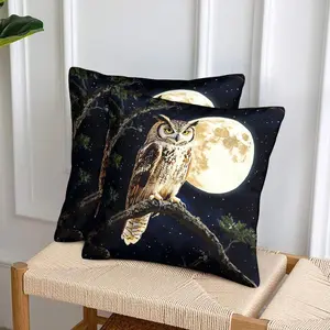 JIT 2pcs Owl, Moon, and Branch Print Pillow Covers, Cute Cushion Covers, Tatami Decorative Pillow Covers, Holiday Decorative Pillow Covers, Living Room Bedroom Sofa Decorative Pillow Covers, Gift for Family (Pillow Insert Not Included)