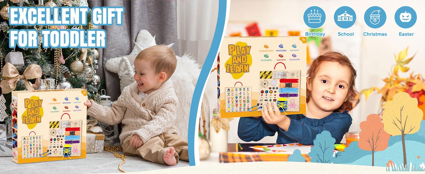 Hoarosall 23 in 1 Toddler Busy Board Montessori Toys for 1-3 Year Olds with 15 Switches 26 LED Lights Music Box Locks Zippers Sensory Playset for Infants Hoarosall 23 in 1 Toddler Busy Board Montessori Toys for 1-3 Year Olds with 15 Switches 26 LED Lights Music Box Locks Zippers Sensory Playset for Infants