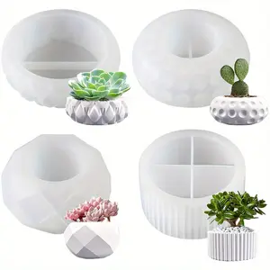 Set of 4 Silicone Plant Pot Molds, DIY Resin Flower Pot Casting Moulds, Handmade Concrete Planter Forms Molds