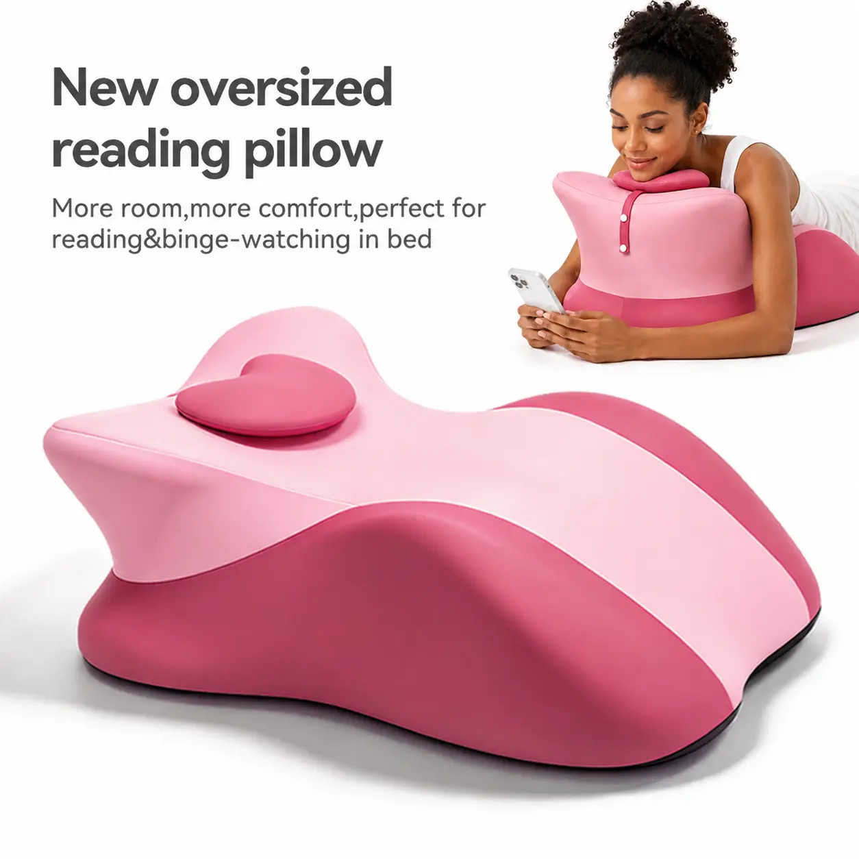 Oversized Reading Pillow for Bed, Ergonomic Back & Chest Support Pillow for Reading, Watching TV, Gaming & Relaxing