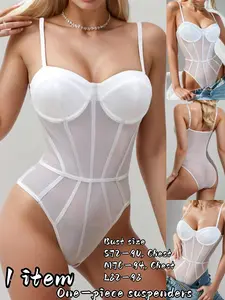 Bodycon Bodysuit, Mesh Sheer Lifted Butt Control Bra Top, Breathable Strapless Shirt, Versatile Fashion for Daily Party Wedding