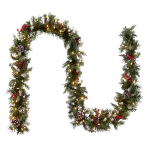 9 ft. Pre-Lit Frosted Berry Garland with Clear Lights, Plug-In