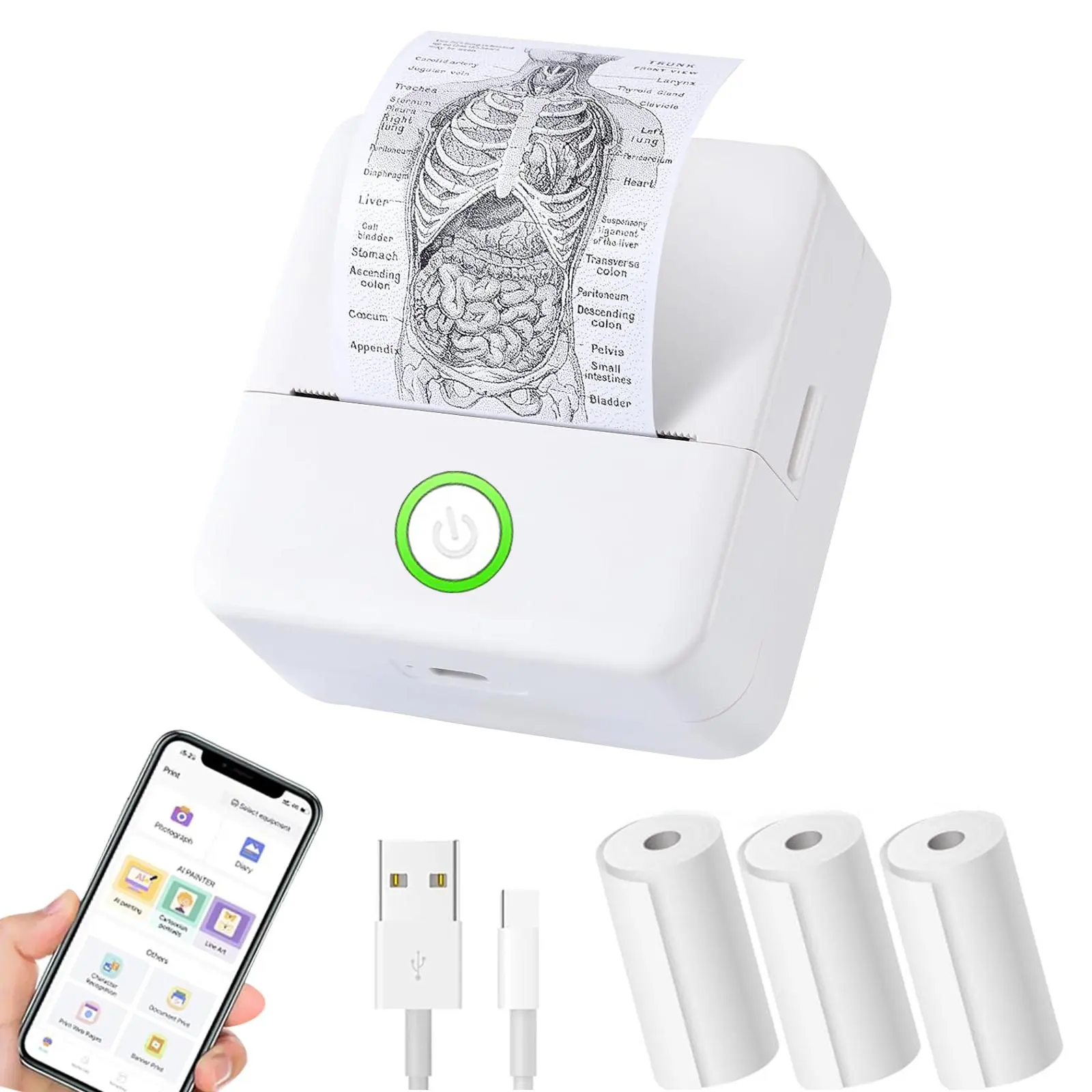 Portable Mini Sticker Printer, Thermal Pocket Printer, USB Wireless Printer with Paper, Mini Photo Printer for Notes and Memos, Office Accessories, Thermal Label Maker