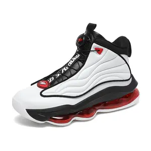 New men's shoes,High-top Practical Basketball Shoes with Rotating Buckle Cushioning Sports Shoes for Teenagers Trendy Mid Top Design Comfortable and Supportive