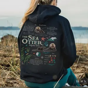Sea Otter Marine Biology Hoodie Retro 90s Y2k Science Nerd Sweatshirt West Coast Animal Anatomy Hoody Unique Pnw Summer Beach Pullover   sweater and Hoodie