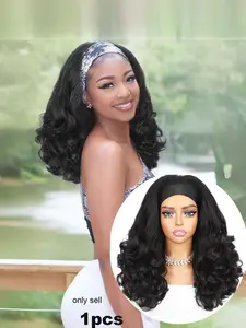 Yaki Curly Headband Wigs for Women Curly Hair Wigs Kinky Straight Headband, Curly Ends Wear and Go Glueless Synthetic Wig Half Wig with Headbands Attached