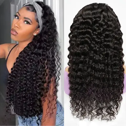Women's 100% Brazilian Human Hair Clip Headband Wig - 180 Density Volumizing Body Wave, Sturdy Seamless Non-Lace Front Full Machine-Made, All-Seasons Wear-And-Go Easy-To-Remove Human Hair Wig