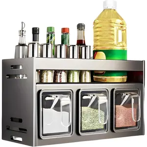 PrimPick Kitchen spice rack, kitchen storage and shelving unit, cabinet spice organization, non-perforated wall/countertop home decoration multi-functional double-layer seasoning rack