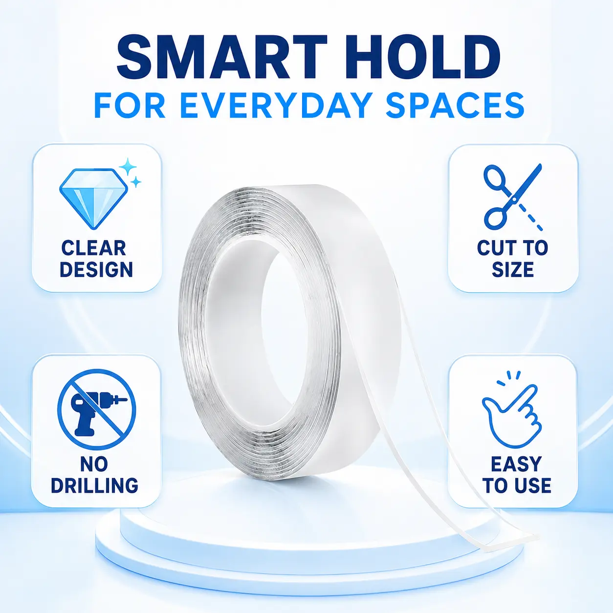 Clear Nano Double-Sided Tape, 9.8 FT x 1.18 IN x 0.08 IN, Heavy-Duty Removable Mounting Tape with Strong Hold, Leaves No Residue, Perfect for Rugs, Power Strips, Home Decor & Furniture