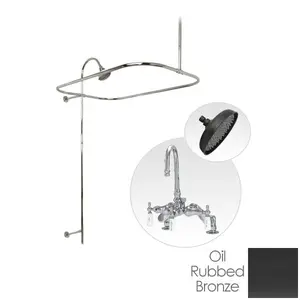 60 Inch Deck Mount Clawfoot Tub Shower Enclosure with Gooseneck Faucet and Rain Shower Head - Oil Rubbed Bronze