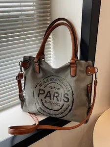 Retro casual large-capacity letter tote bag, easy-to-match everyday crossbody bag, Canvas Crossbody Bags