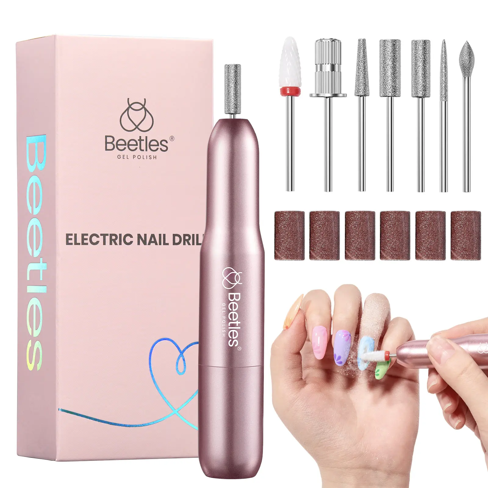 Beetles Electric Nail Drill Kit, 7 Drill Bits 0-12000 RPM Portable Electric Nail File Machine for Gel Polish Removal, Acrylic Dip Nails, Cuticle Care, Prep, DIY Manicure Pedicure Tools at Home